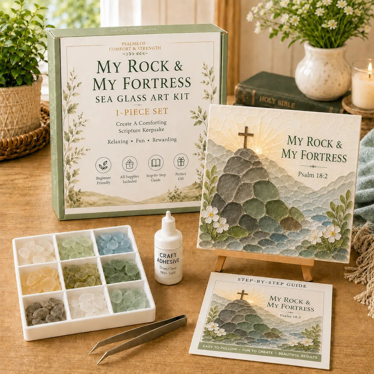 🔥Last Day 50% Off - ✝️ Psalms Of Comfort & Strength Sea Glass Art Kit - Create A Gentle Reminder Of Faith And Peace