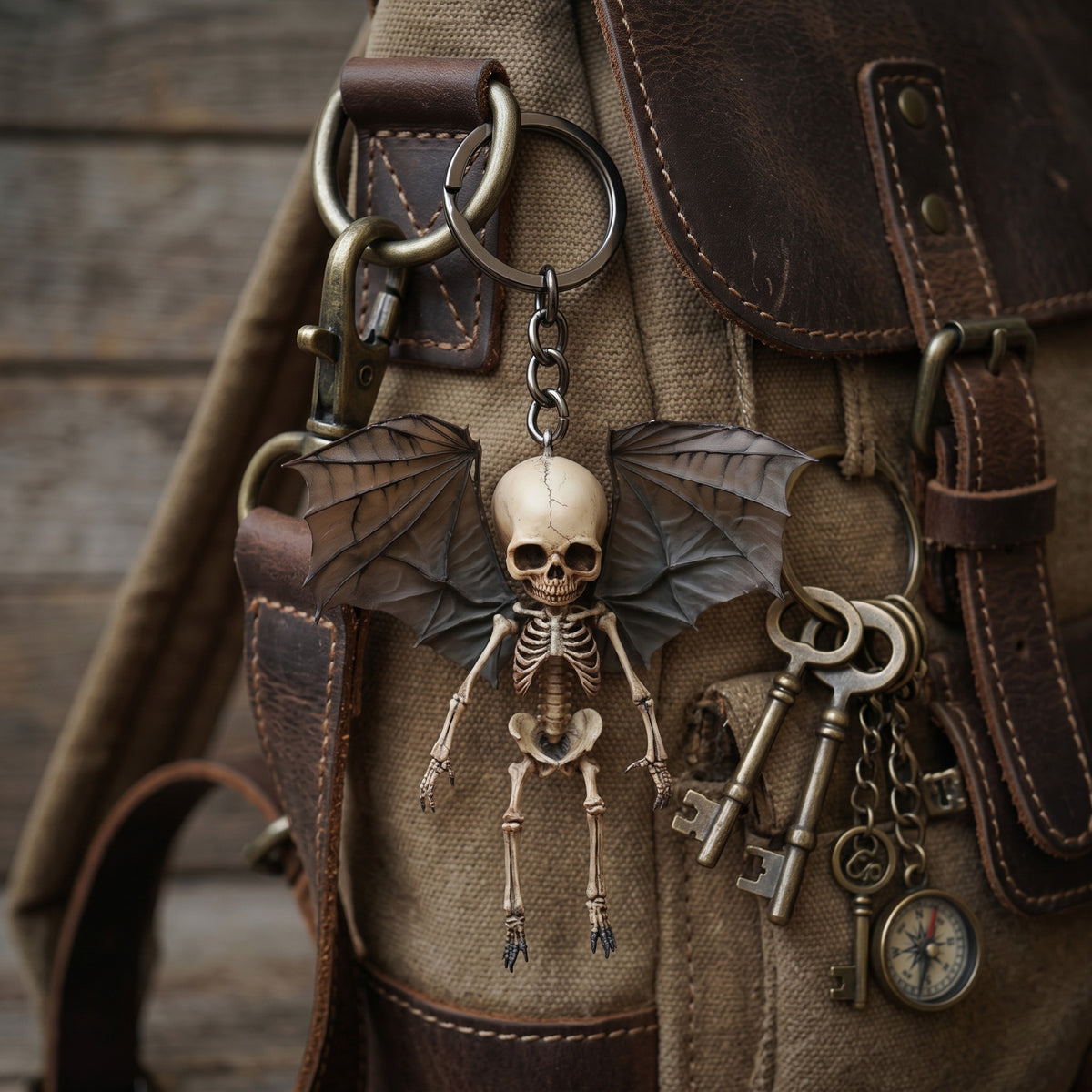 🦇Translucent Bat Wing Skeleton Keychain--An excellent accessory for Halloween enthusiasts.🖤