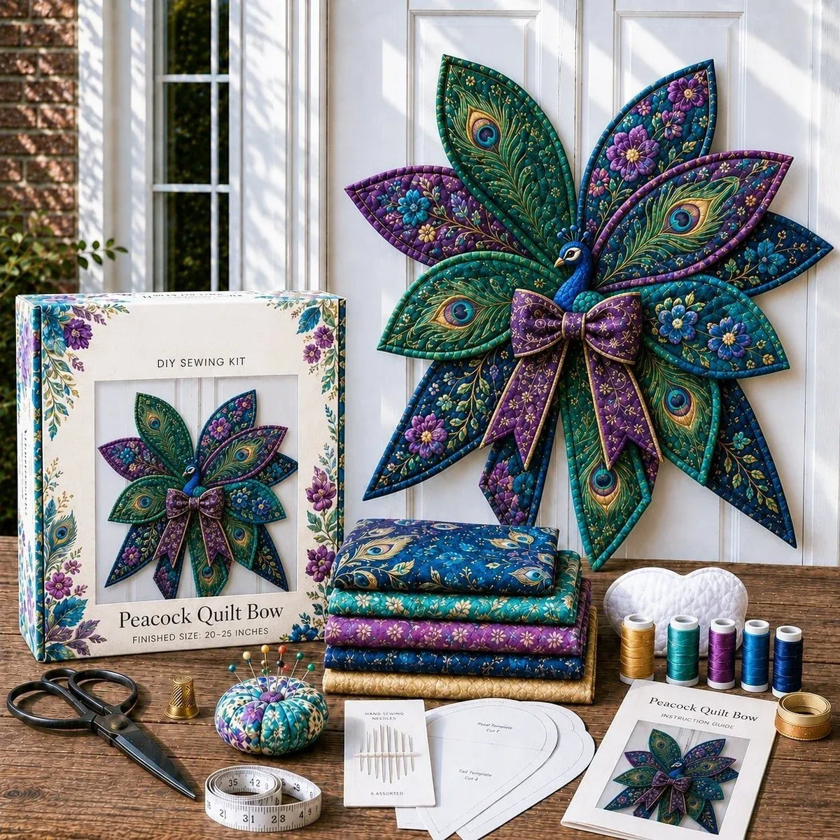 โณ Last Day 49% OFF โ ๐ Beginner-Friendly Oversized Quilted Bow Sewing Kit | Coordinated Printed Fabrics, Batting, Pre-Designed Templates & Complete Supplies for a Full 23โ25 in 3D Statement Bow โจ
