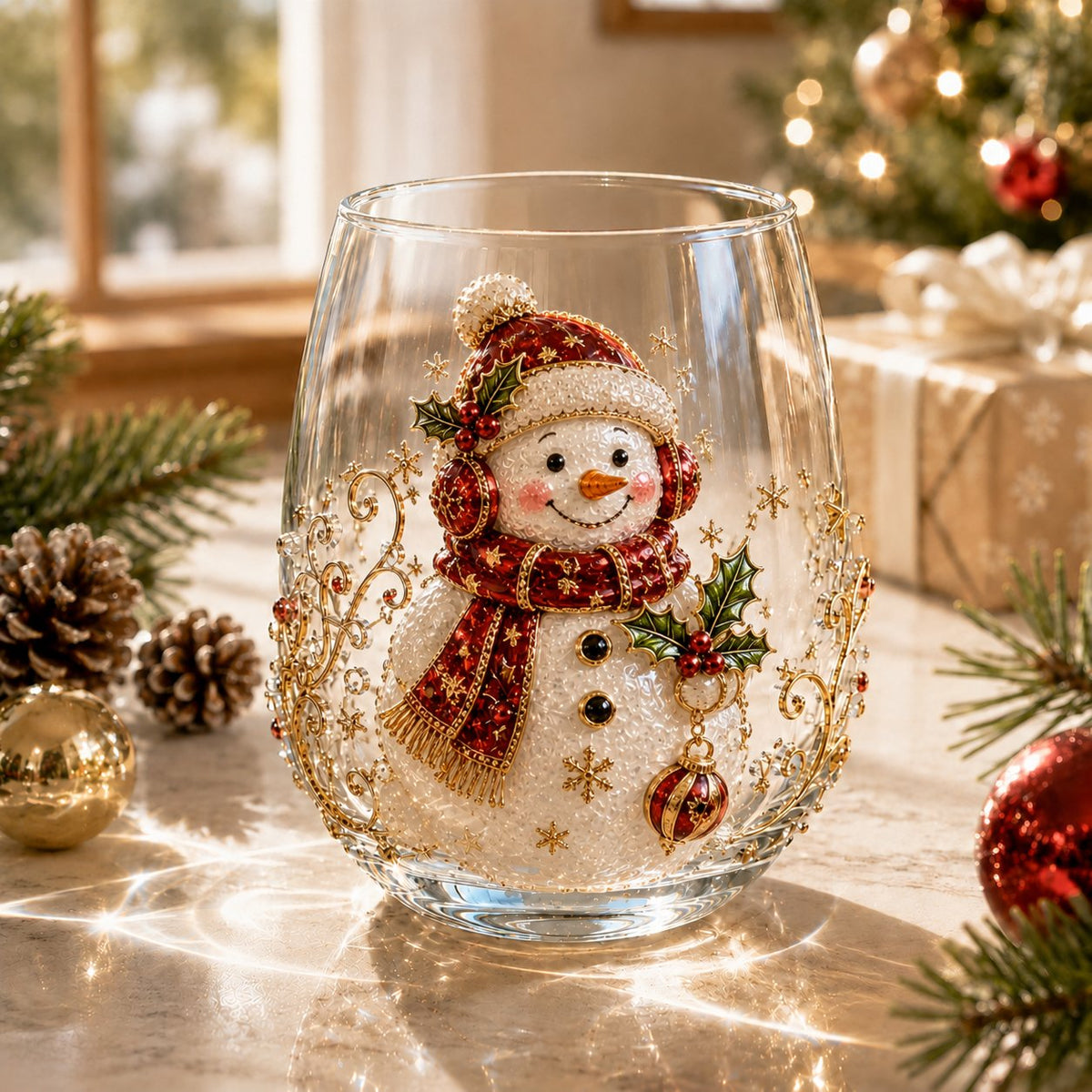 ๐โจ 3D Christmas Glass Art Cup | Luxury Raised Holiday Glassware for Drinks, Decor & Christmas Gifts ๐