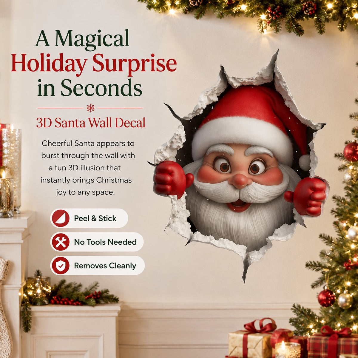 🔥Last Day 49% OFF-Creative 3D Christmas Santa Wall Sticker