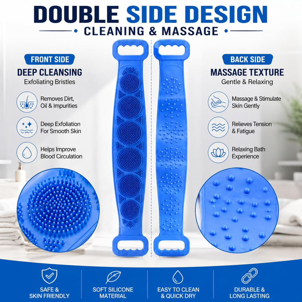 🛁Limited-Time 50% OFF💦Silicone Bath Brush Double-Sided Exfoliating Back Scrubber