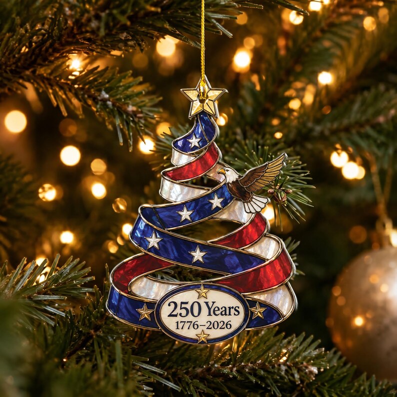 🔥LIMITED TIME 49% OFF!🔥🎄 US 250th Anniversary Christmas Ornament, 6 Vintage American Flag Styles