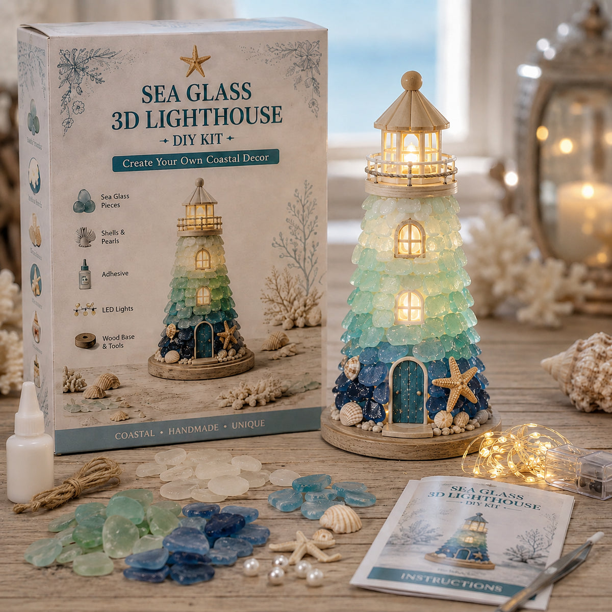 ⏳ Last Day 49% OFF – 🌊 DIY Sea Glass Lighthouse Kit – Light-Up Coastal Craft & Handmade Home Decor