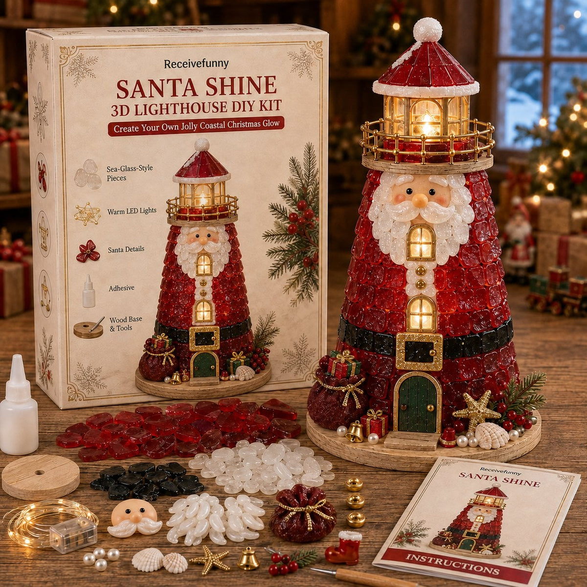 🎄 DIY Lighted Christmas Sea Glass-Style Lighthouse Kit — Create your own glowing holiday magic! ✨🕯️