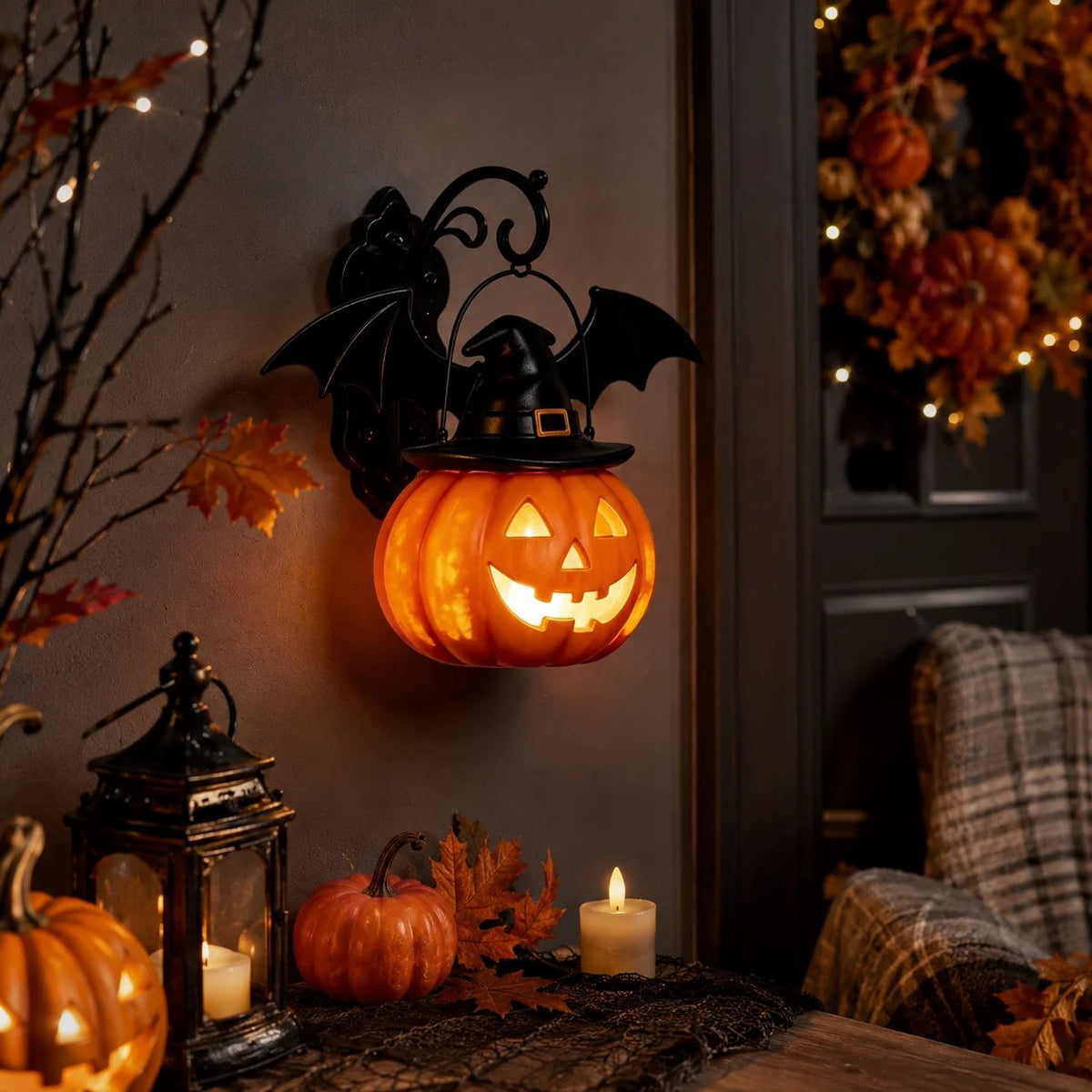 🎃Halloween Early Bird Special Sale 49% OFF🎃 Bat Hat Pumpkin Wall Lamp 🦇