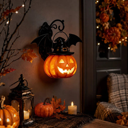 🎃Halloween Early Bird Special Sale 49% OFF🎃 Bat Hat Pumpkin Wall Lamp 🦇