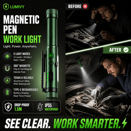 🔦🔥Must-Have Tool! Multifunctional Pen-Shaped Strong Magnetic Work Light – Rotatable Pen-Style Flashlight with Strong Magnetic Base, Hands-Free Lighting for Work & Outdoor