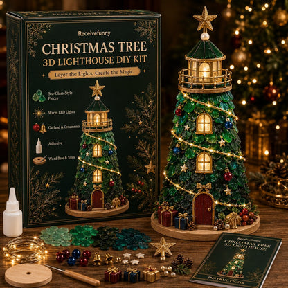 🎄 DIY Lighted Christmas Sea Glass-Style Lighthouse Kit — Create your own glowing holiday magic! ✨🕯️