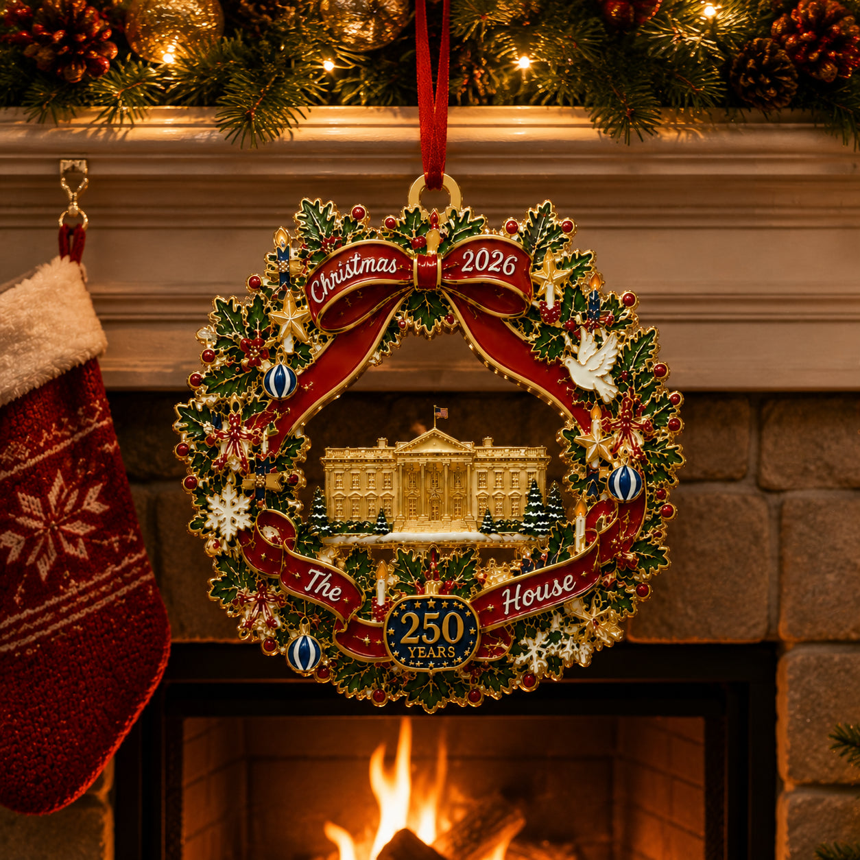 🔥White House Scene Christmas Wreath Commemorative Ornament