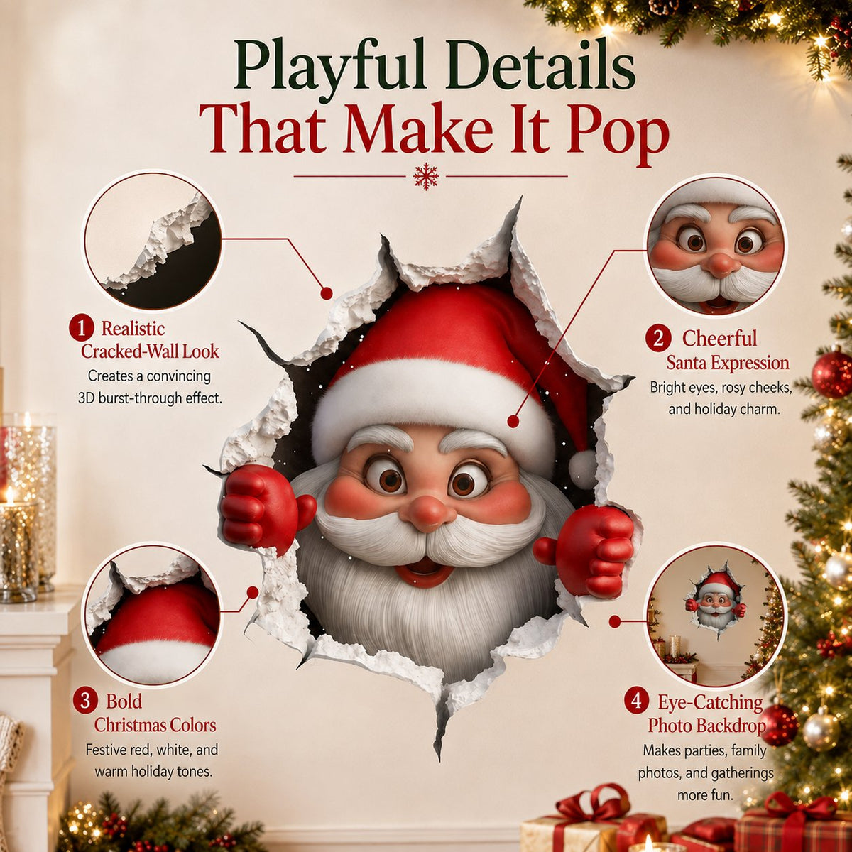 🔥Last Day 49% OFF-Creative 3D Christmas Santa Wall Sticker