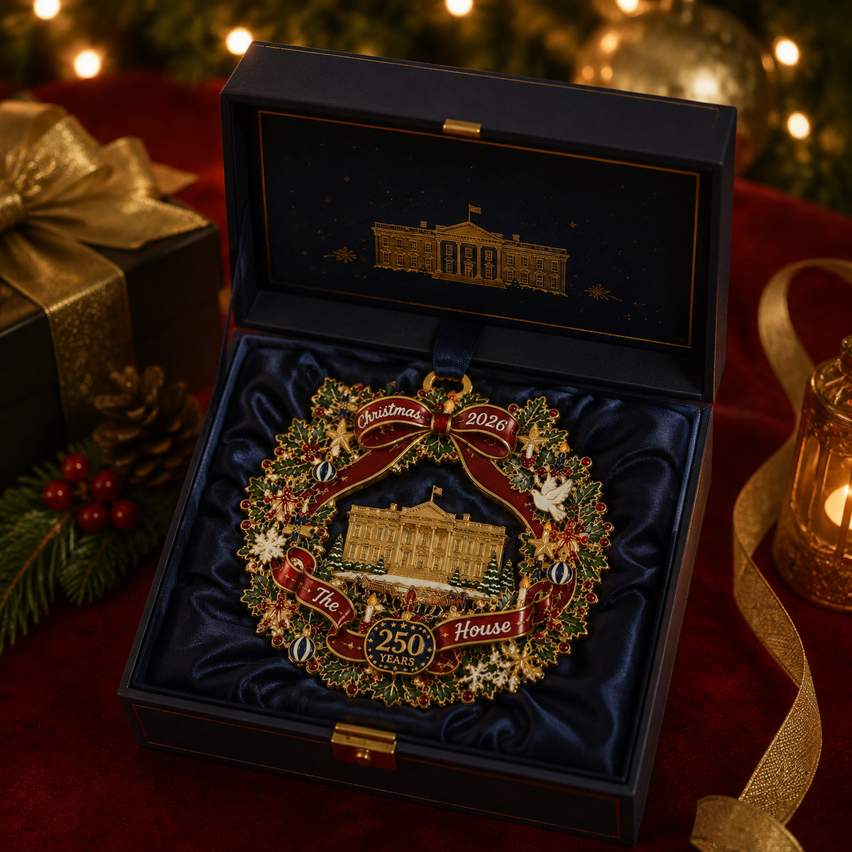 🔥White House Scene Christmas Wreath Commemorative Ornament