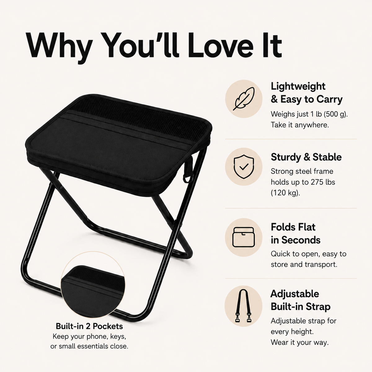 Pocket Chair👜Foldable Backpack Stool