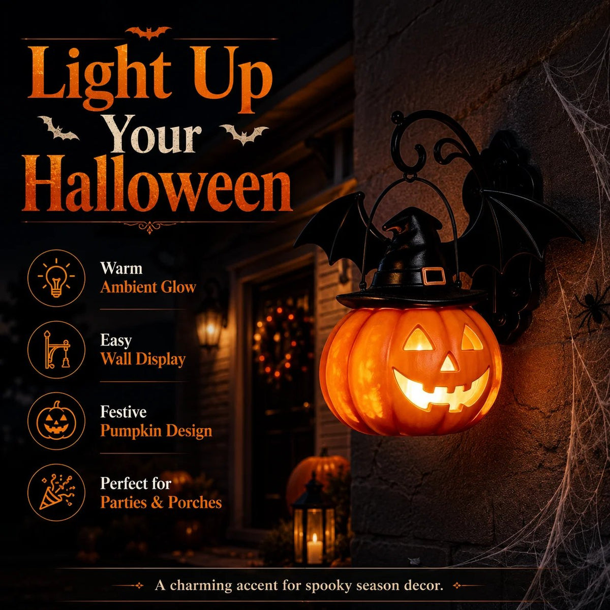 🎃Halloween Early Bird Special Sale 49% OFF🎃 Bat Hat Pumpkin Wall Lamp 🦇