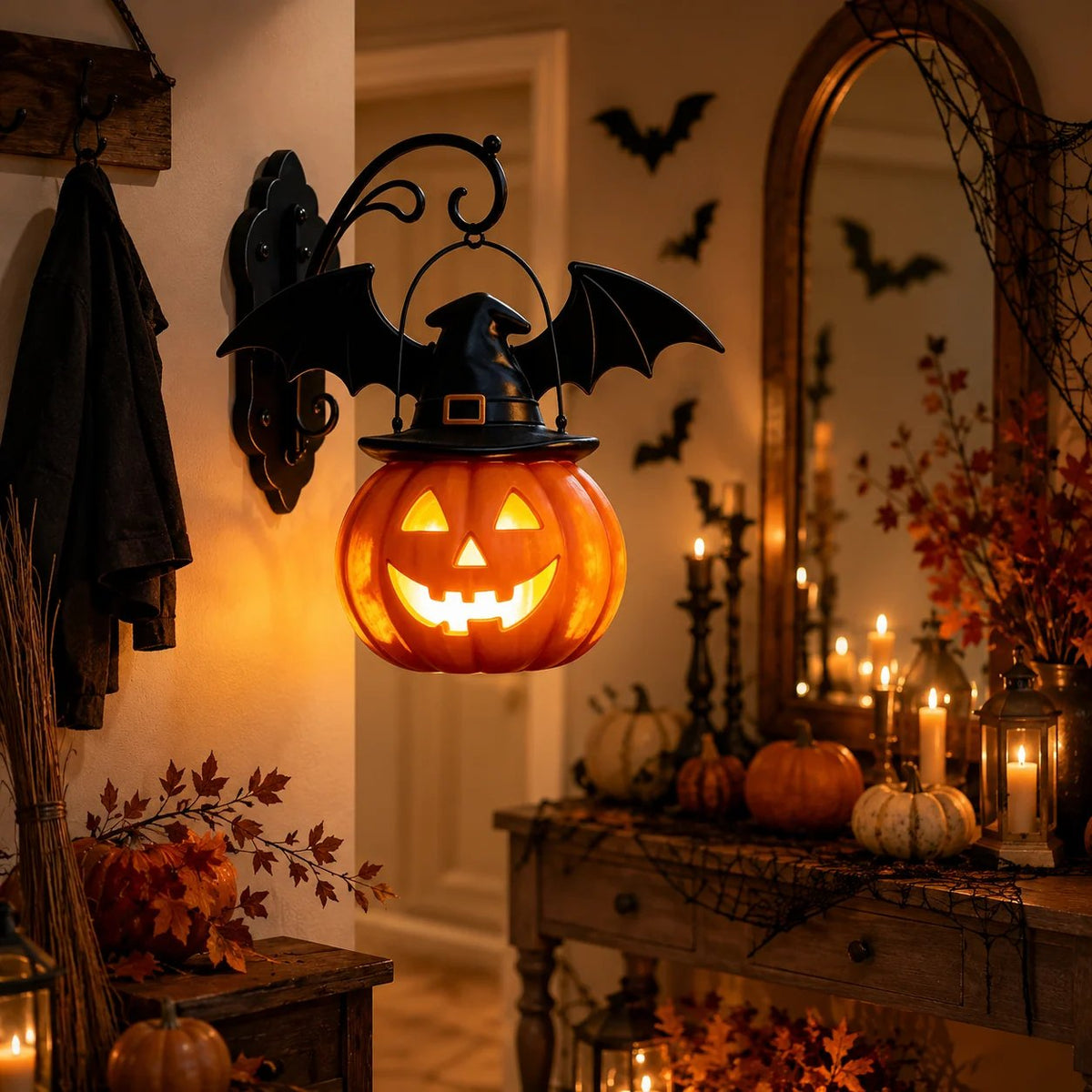 🎃Halloween Early Bird Special Sale 49% OFF🎃 Bat Hat Pumpkin Wall Lamp 🦇