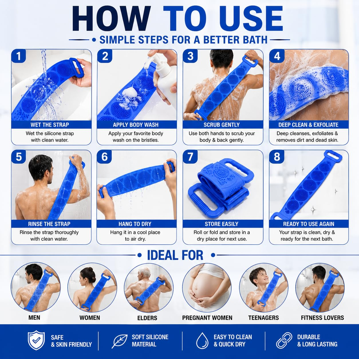 🛁Limited-Time 50% OFF💦Silicone Bath Brush Double-Sided Exfoliating Back Scrubber