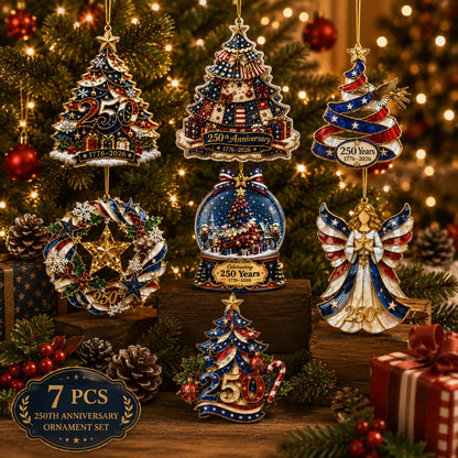 🔥LIMITED TIME 49% OFF!🔥🎄 US 250th Anniversary Christmas Ornament, 6 Vintage American Flag Styles