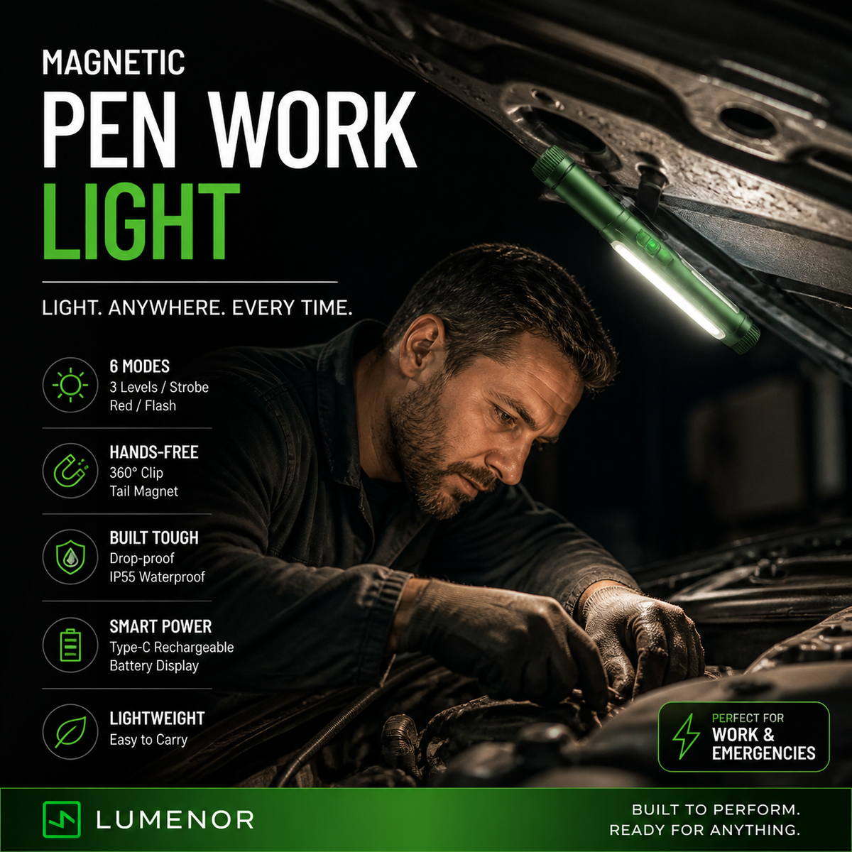 🔦🔥Must-Have Tool! Multifunctional Pen-Shaped Strong Magnetic Work Light – Rotatable Pen-Style Flashlight with Strong Magnetic Base, Hands-Free Lighting for Work & Outdoor