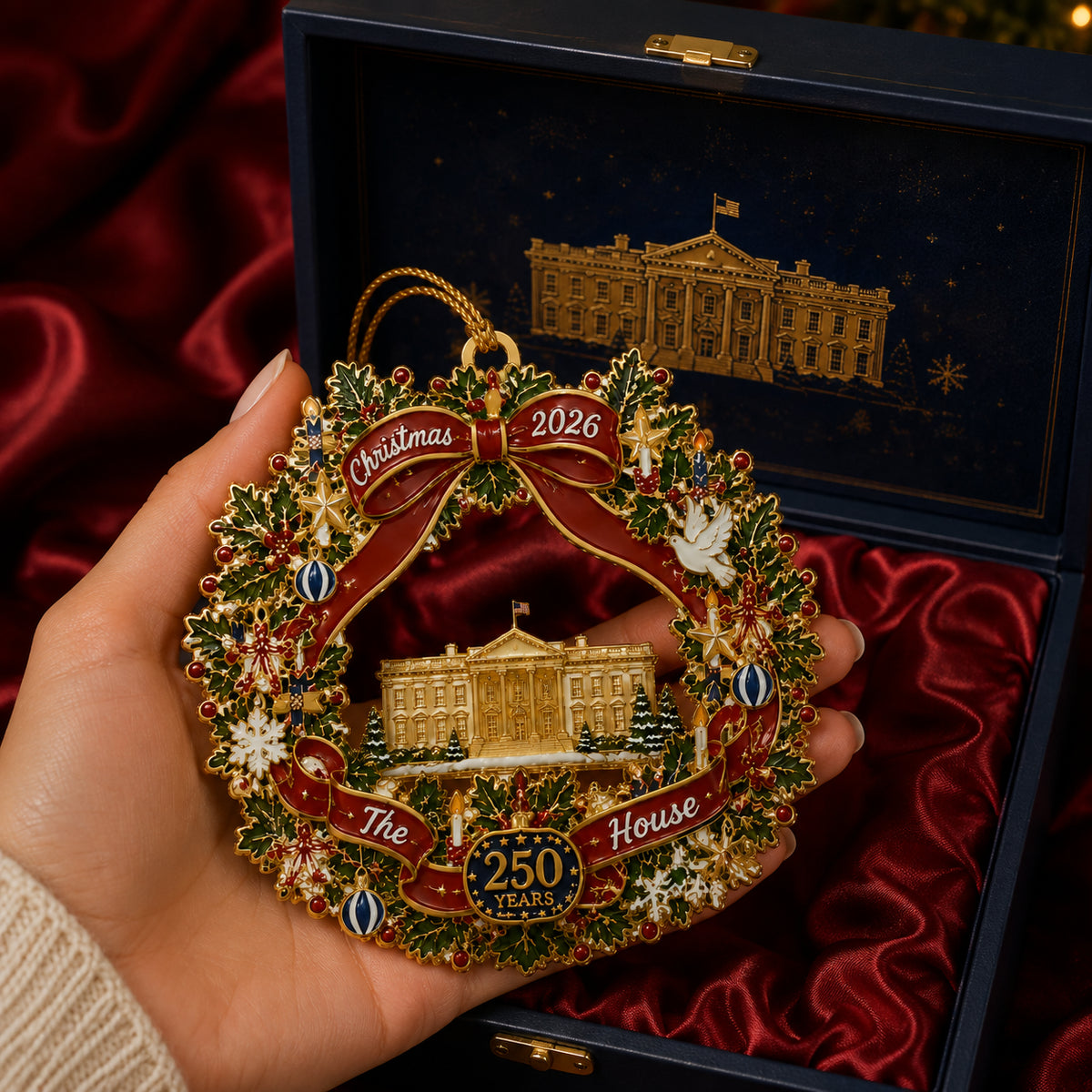 🔥White House Scene Christmas Wreath Commemorative Ornament