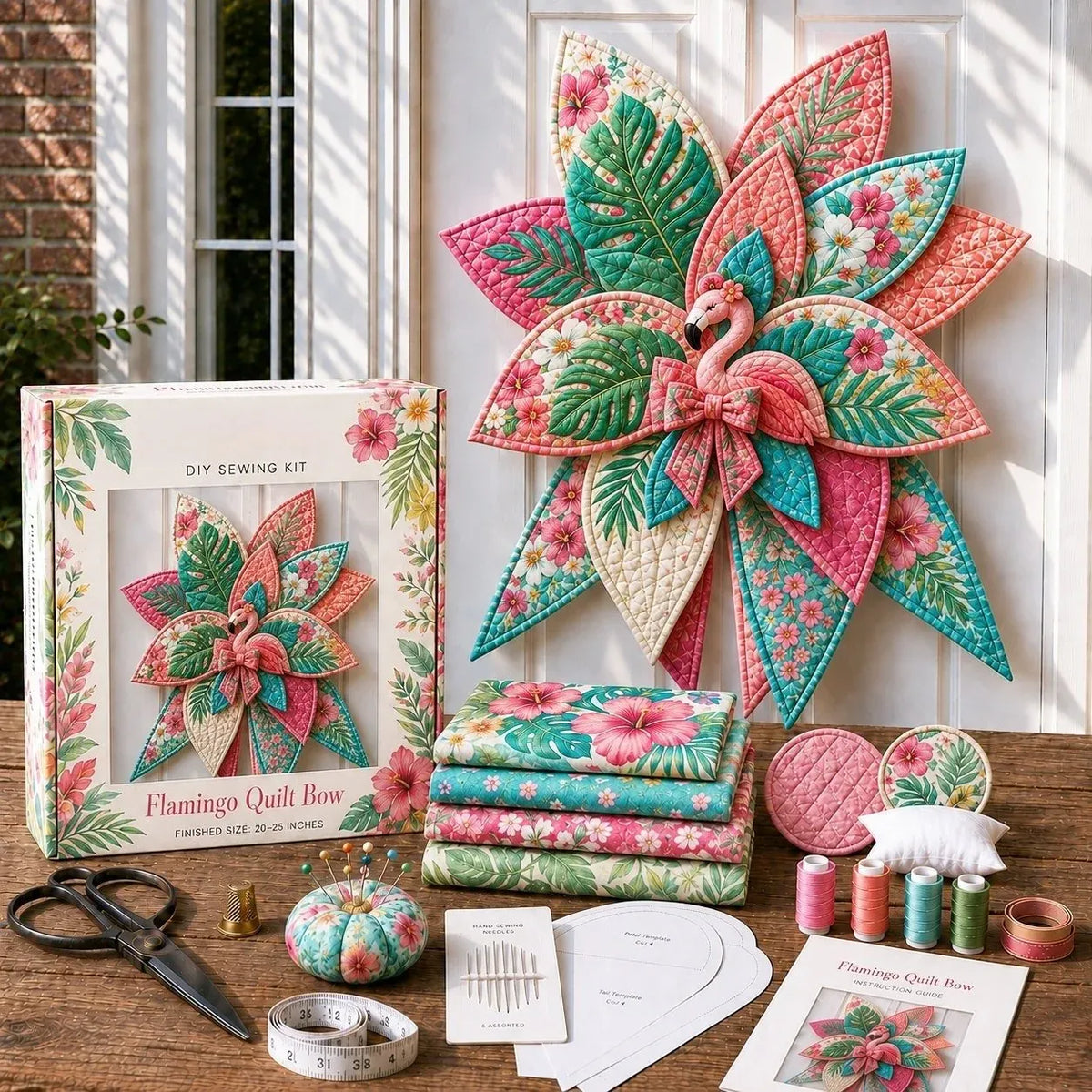 ⏳ Last Day 49% OFF – 🎀 Beginner-Friendly Oversized Quilted Bow Sewing Kit | Coordinated Printed Fabrics, Batting, Pre-Designed Templates & Complete Supplies for a Full 23–25 in 3D Statement Bow ✨