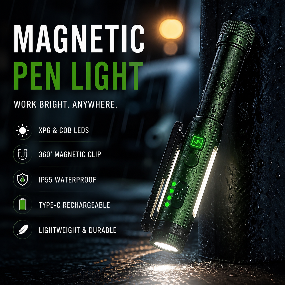 🔦🔥Must-Have Tool! Multifunctional Pen-Shaped Strong Magnetic Work Light – Rotatable Pen-Style Flashlight with Strong Magnetic Base, Hands-Free Lighting for Work & Outdoor