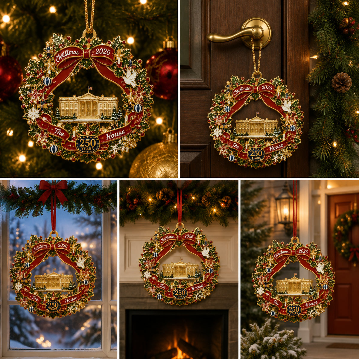 🔥White House Scene Christmas Wreath Commemorative Ornament