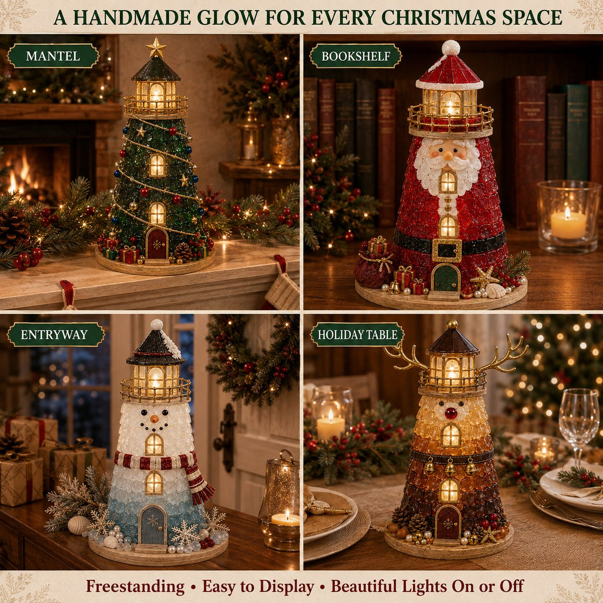 🎄DIY Lighted Christmas Character Sea Glass-Style Lighthouse Kit Collection  💕