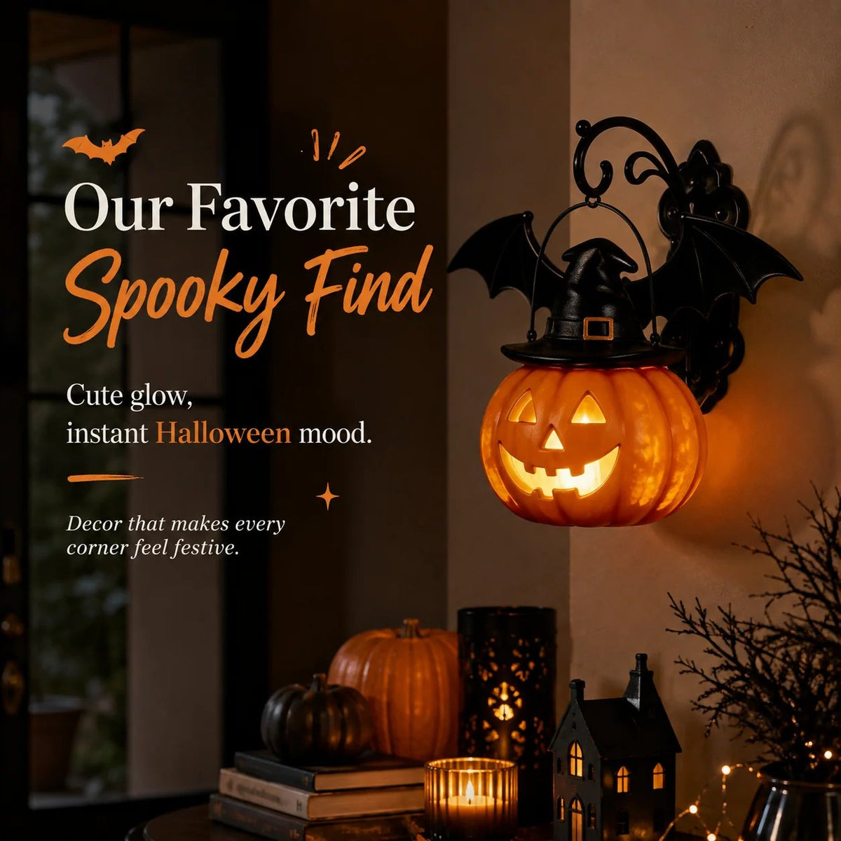 🎃Halloween Early Bird Special Sale 49% OFF🎃 Bat Hat Pumpkin Wall Lamp 🦇
