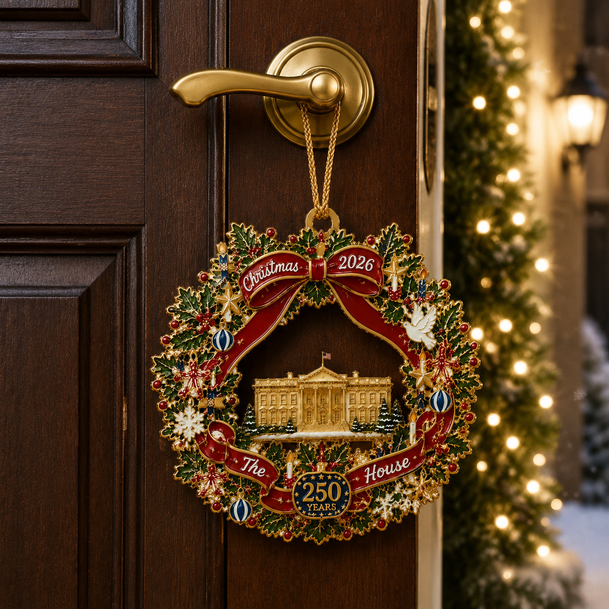 🔥White House Scene Christmas Wreath Commemorative Ornament