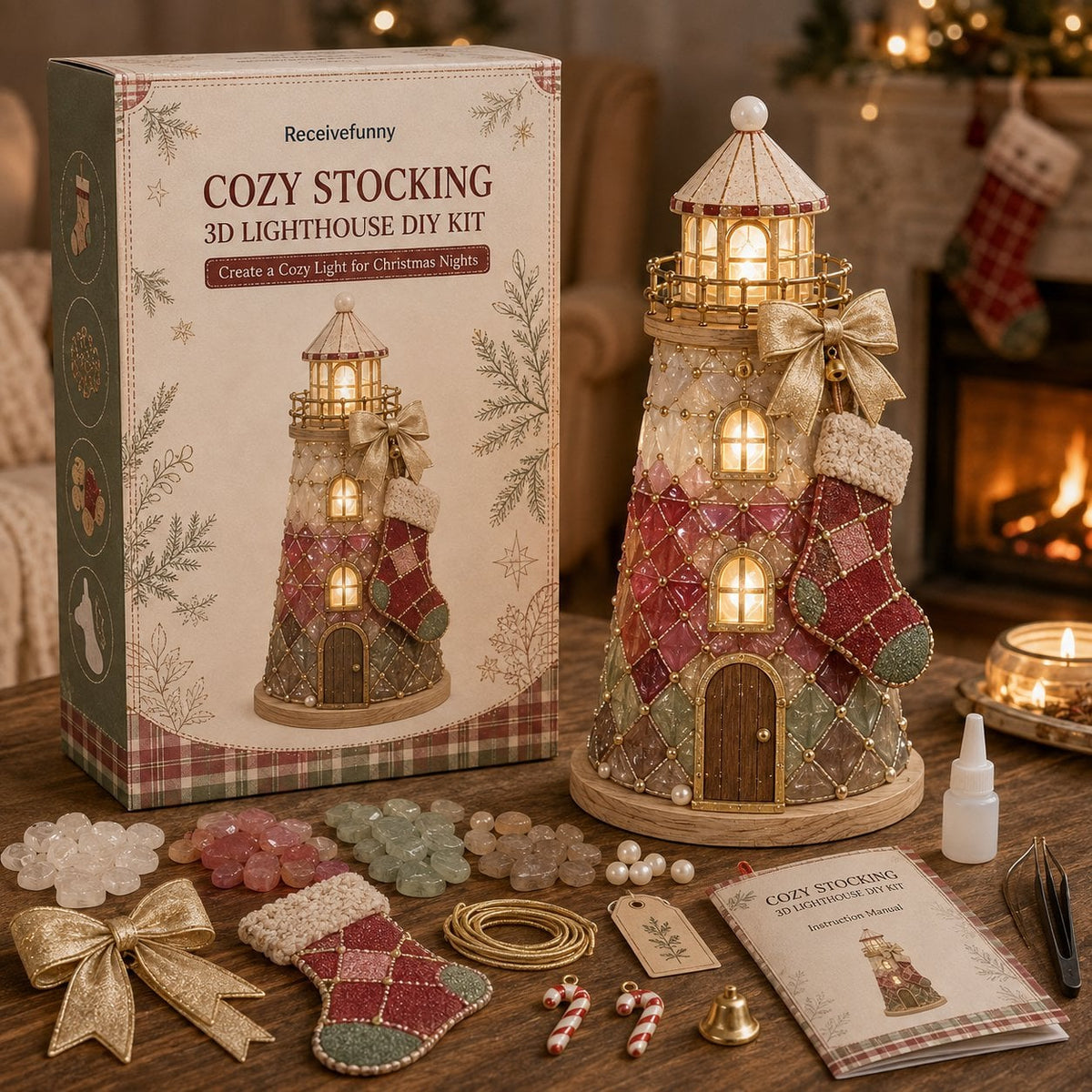 🎄 DIY Lighted Christmas Sea Glass-Style Lighthouse Kit — Create your own glowing holiday magic! ✨🕯️