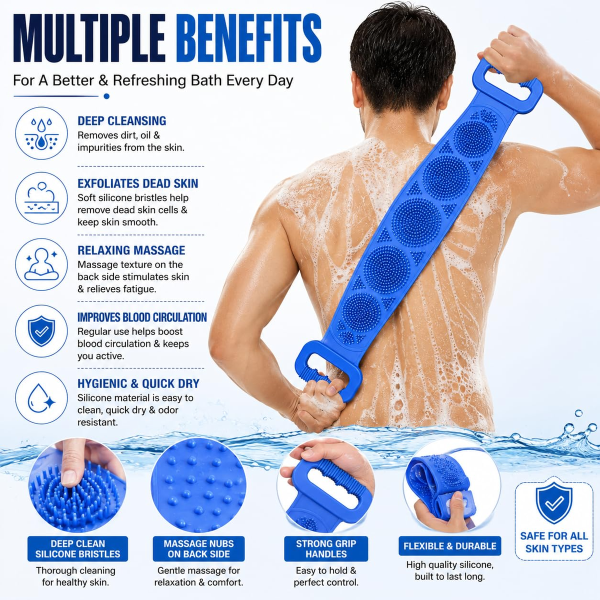 🛁Limited-Time 50% OFF💦Silicone Bath Brush Double-Sided Exfoliating Back Scrubber