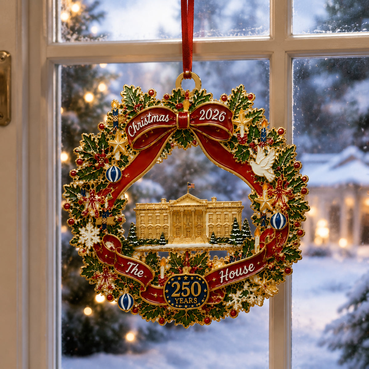 🔥White House Scene Christmas Wreath Commemorative Ornament
