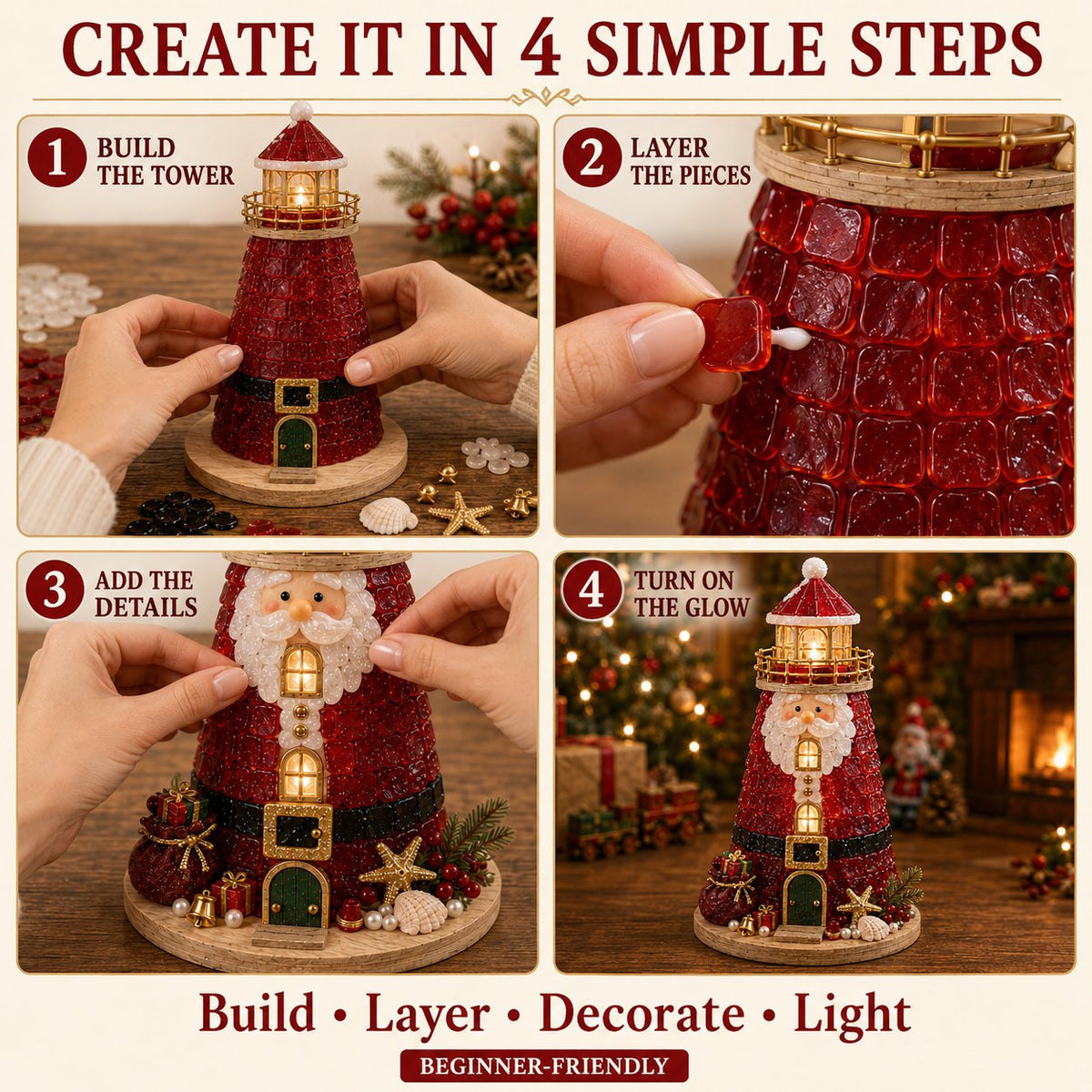 🎄DIY Lighted Christmas Character Sea Glass-Style Lighthouse Kit Collection  💕