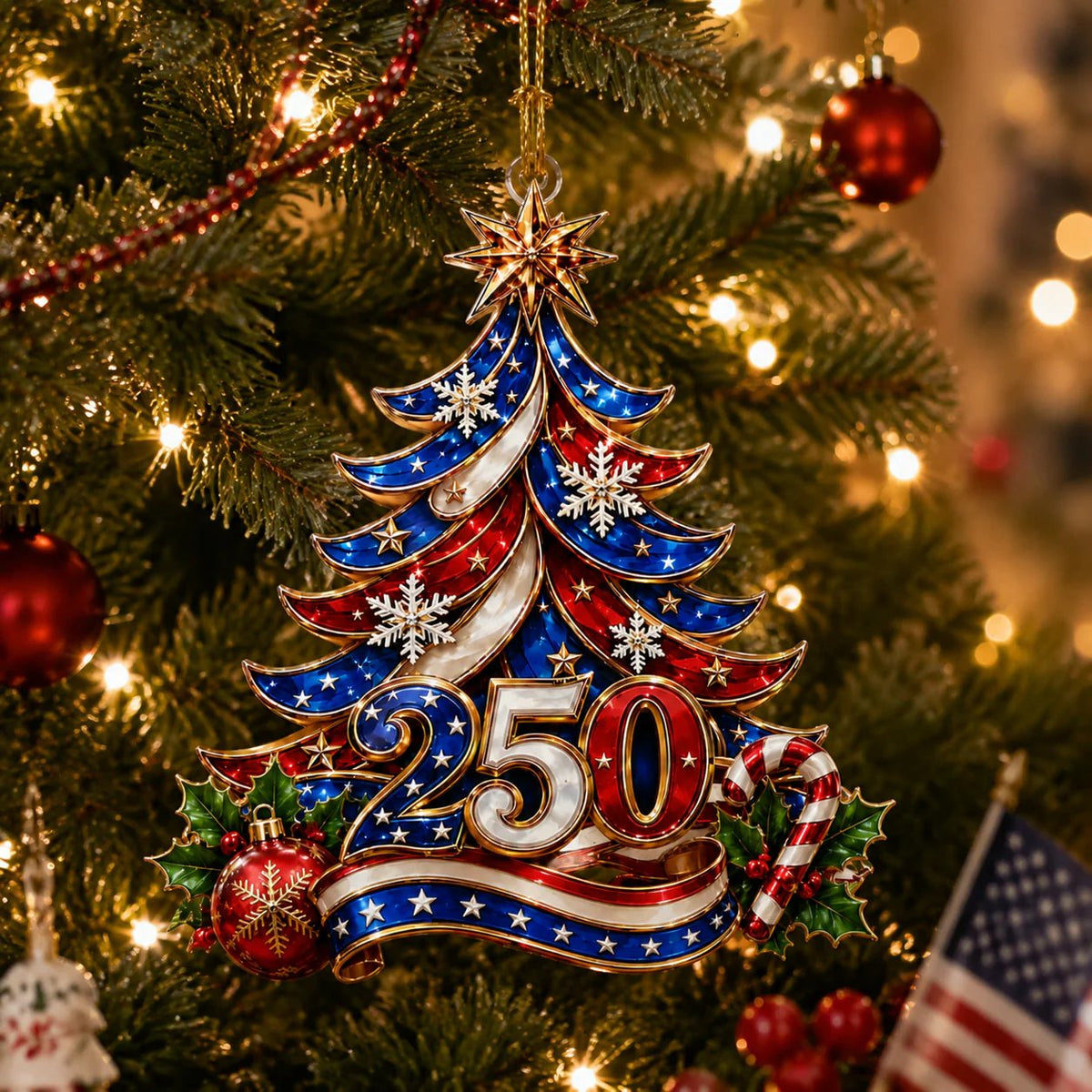 🔥LIMITED TIME 49% OFF!🔥🎄 US 250th Anniversary Christmas Ornament, 6 Vintage American Flag Styles