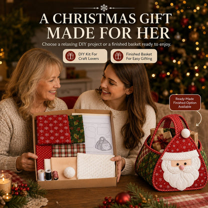 ⏳ Last Day 49% OFF – 🎄 Christmas Character Quilted Carry Basket | Padded Patchwork Fabrics, Layered Appliqué & Soft Carry Handle 🎁✨