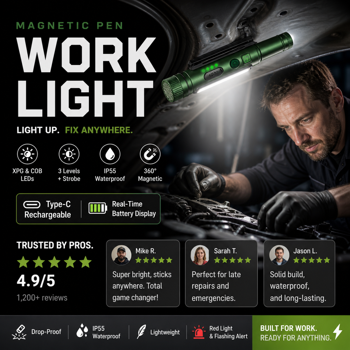 🔦🔥Must-Have Tool! Multifunctional Pen-Shaped Strong Magnetic Work Light – Rotatable Pen-Style Flashlight with Strong Magnetic Base, Hands-Free Lighting for Work & Outdoor