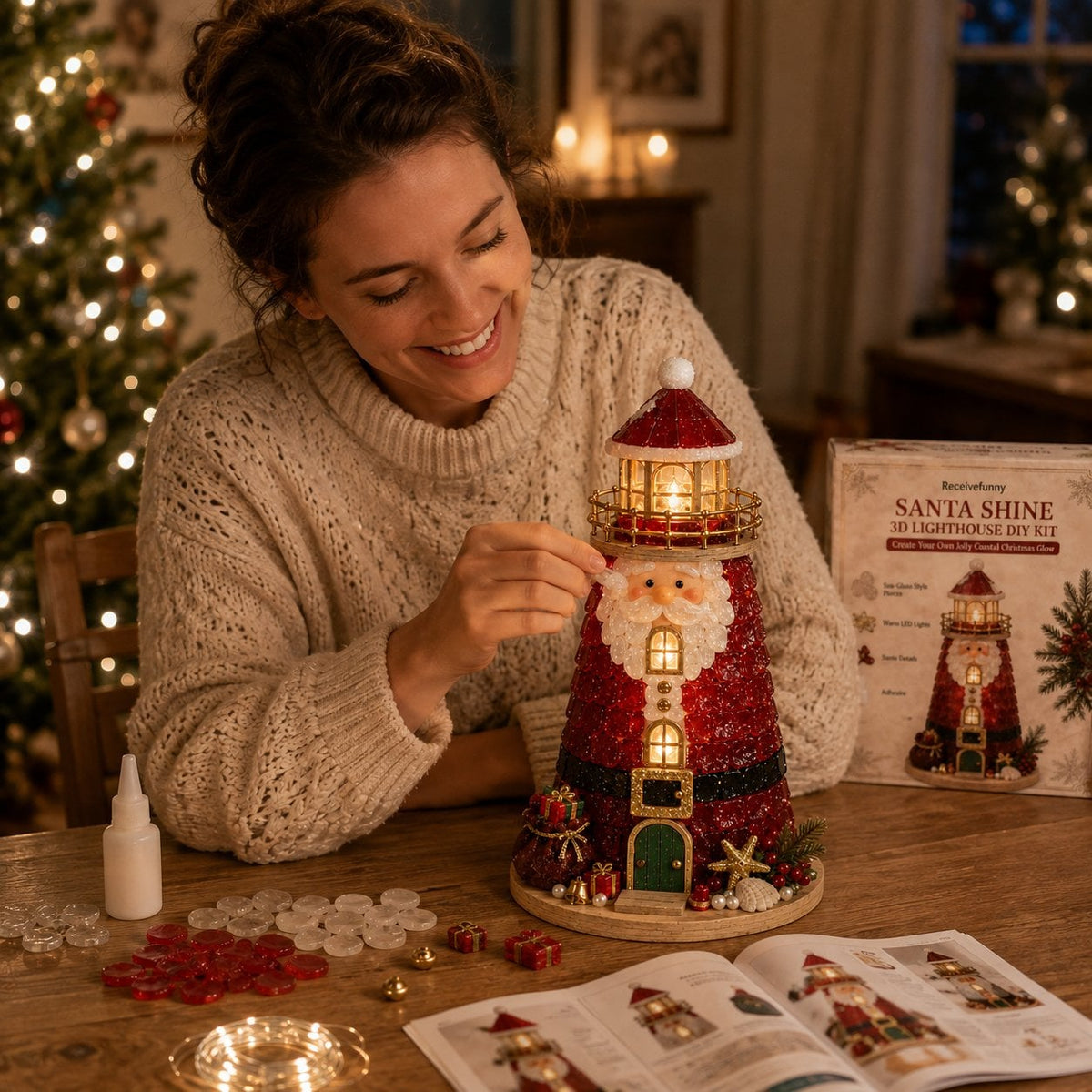 🎄 DIY Lighted Christmas Sea Glass-Style Lighthouse Kit — Create your own glowing holiday magic! ✨🕯️