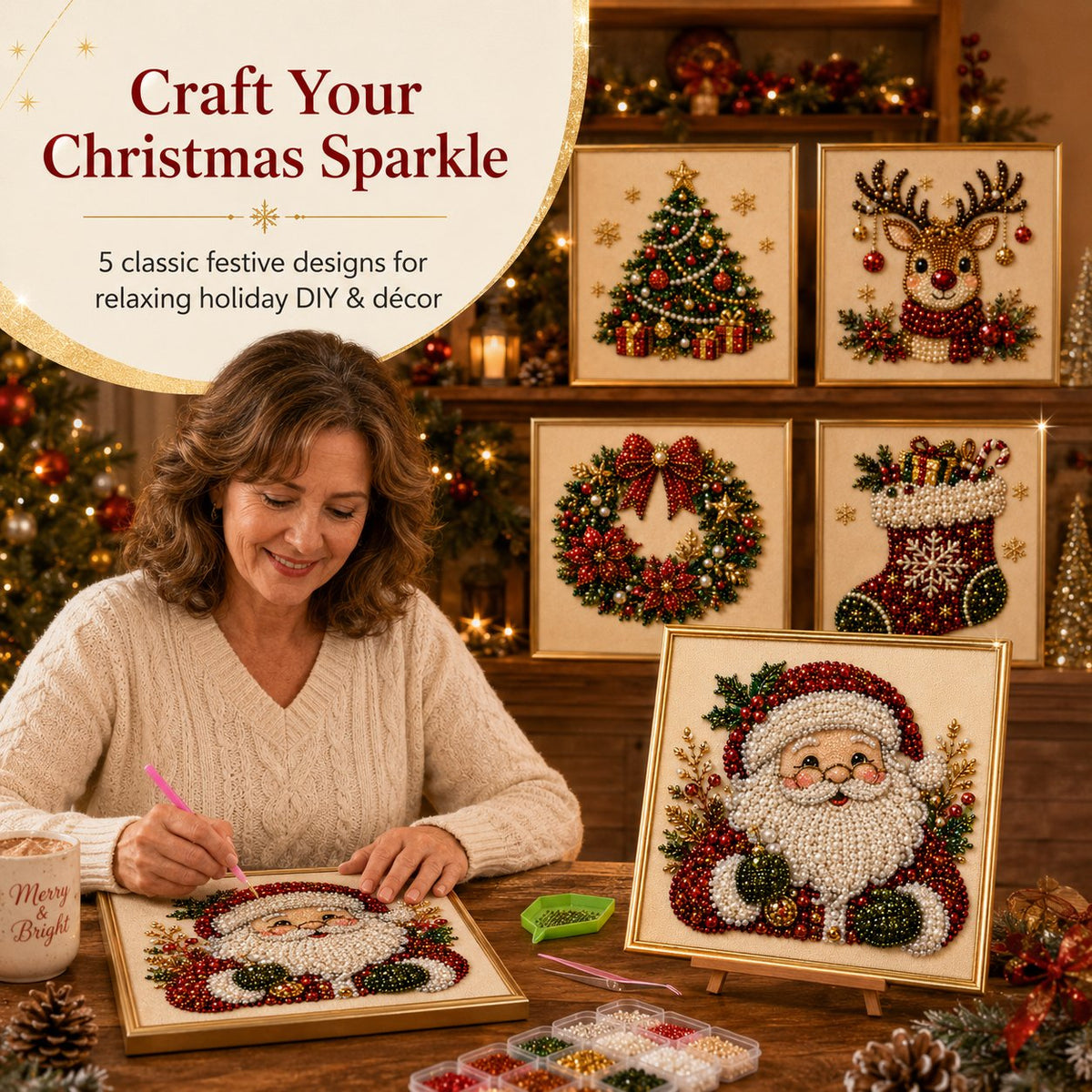 🧘Relaxing & Beginner-Friendly-💎DIY Christmas Pearl Diamond Painting Art Kit With Frame