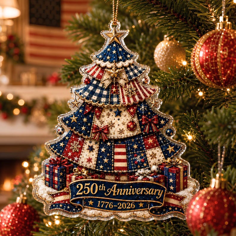 🔥LIMITED TIME 49% OFF!🔥🎄 US 250th Anniversary Christmas Ornament, 6 Vintage American Flag Styles