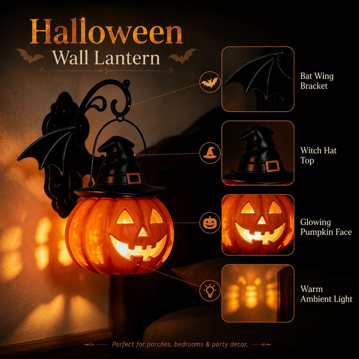 🎃Halloween Early Bird Special Sale 49% OFF🎃 Bat Hat Pumpkin Wall Lamp 🦇