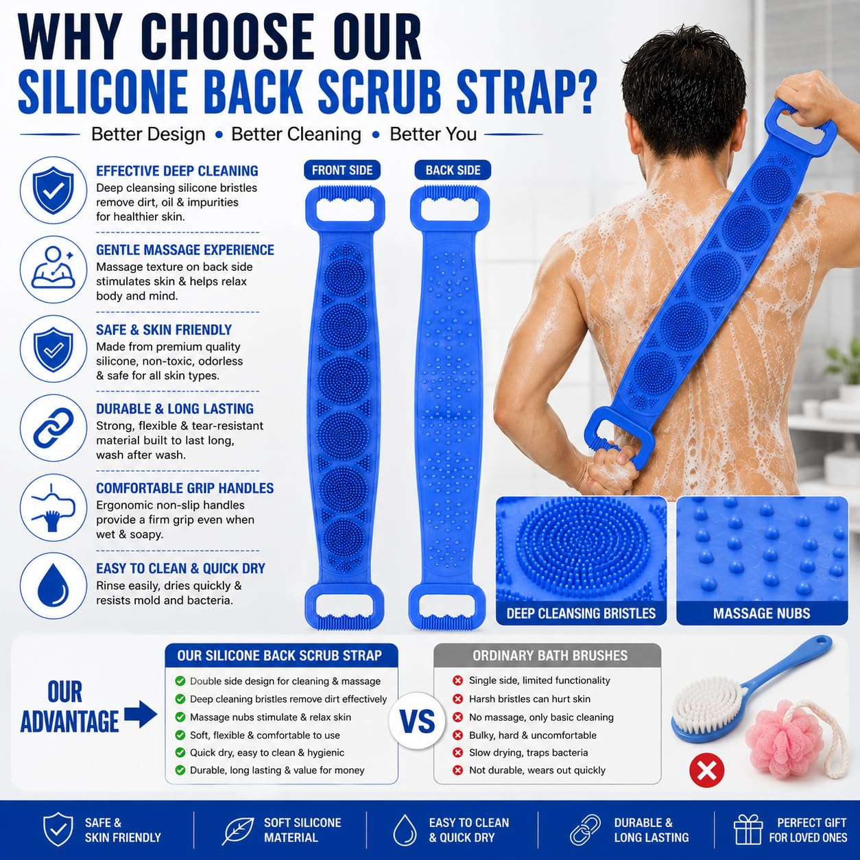 🛁Limited-Time 50% OFF💦Silicone Bath Brush Double-Sided Exfoliating Back Scrubber