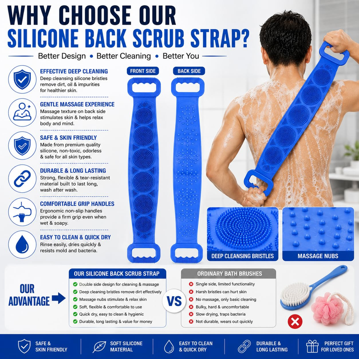 🛁Limited-Time 50% OFF💦Silicone Bath Brush Double-Sided Exfoliating Back Scrubber