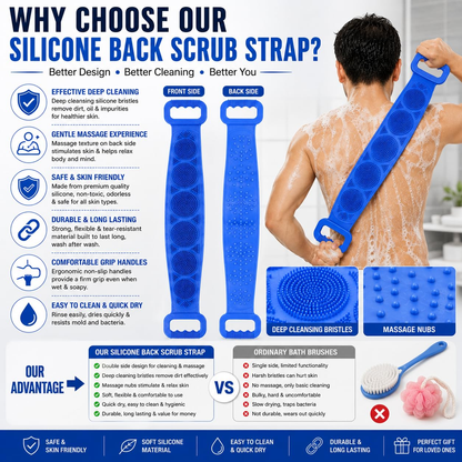 🛁Limited-Time 50% OFF💦Silicone Bath Brush Double-Sided Exfoliating Back Scrubber